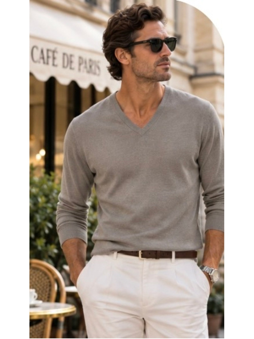 Men's Lanvin V-Neck Sweater in Gray, Size L French Luxury Silk